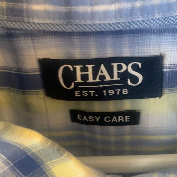 Pre Owned Men’s Chaps Blue Yellow Short Sleeve Button Up Sz XXL Classic Style - Picture 15 of 15